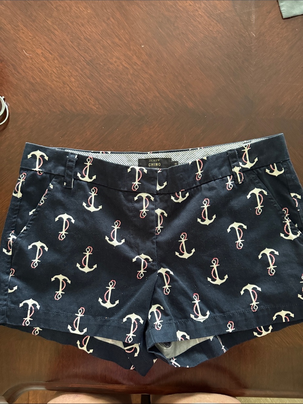 J. Crew Navy and Cream Anchor Print High Waist Shorts